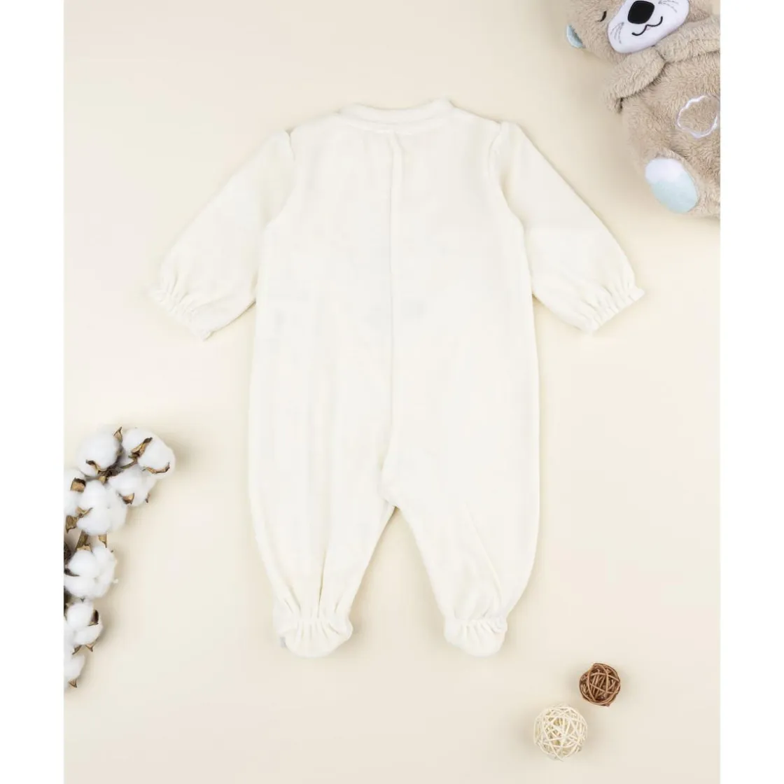 Prenatal Pelele de terciopelo crema con ciervita para recién nacida