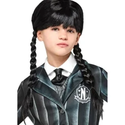 RUBIE'S Peluca de Miércoles con trenzas y flequillo para disfraz de carnaval, Halloween y cosplay ㅤ* Disfraces|Halloween