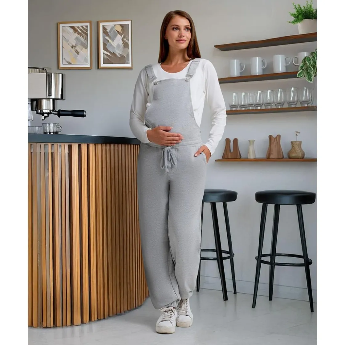 Prenatal Petos premamá de felpa gris para embarazo y lactancia