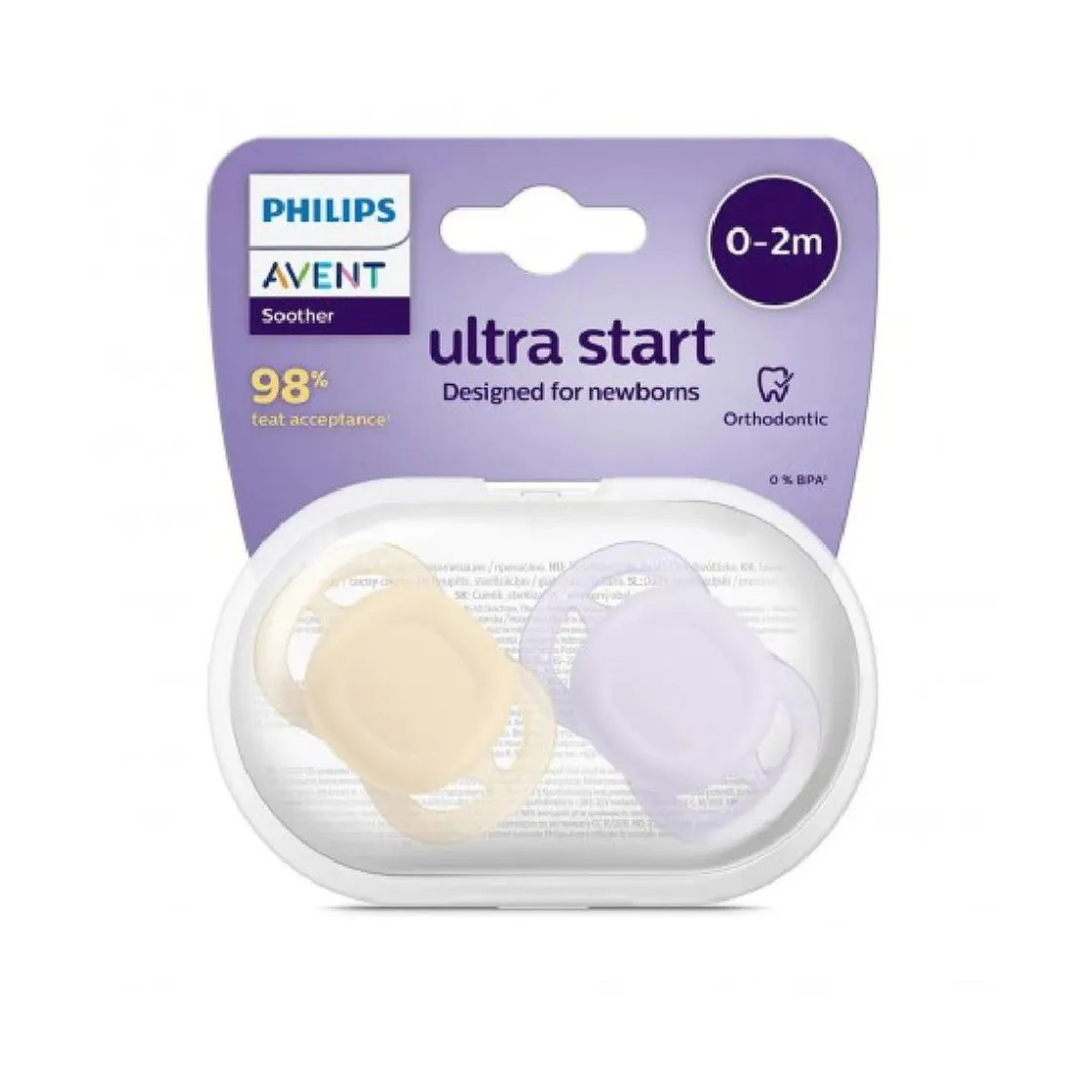 AVENT Philips - 2 chupetes Ultra Start niña lila y amarillo (0-2m)* Biberones Y Chupetes·Chupetes