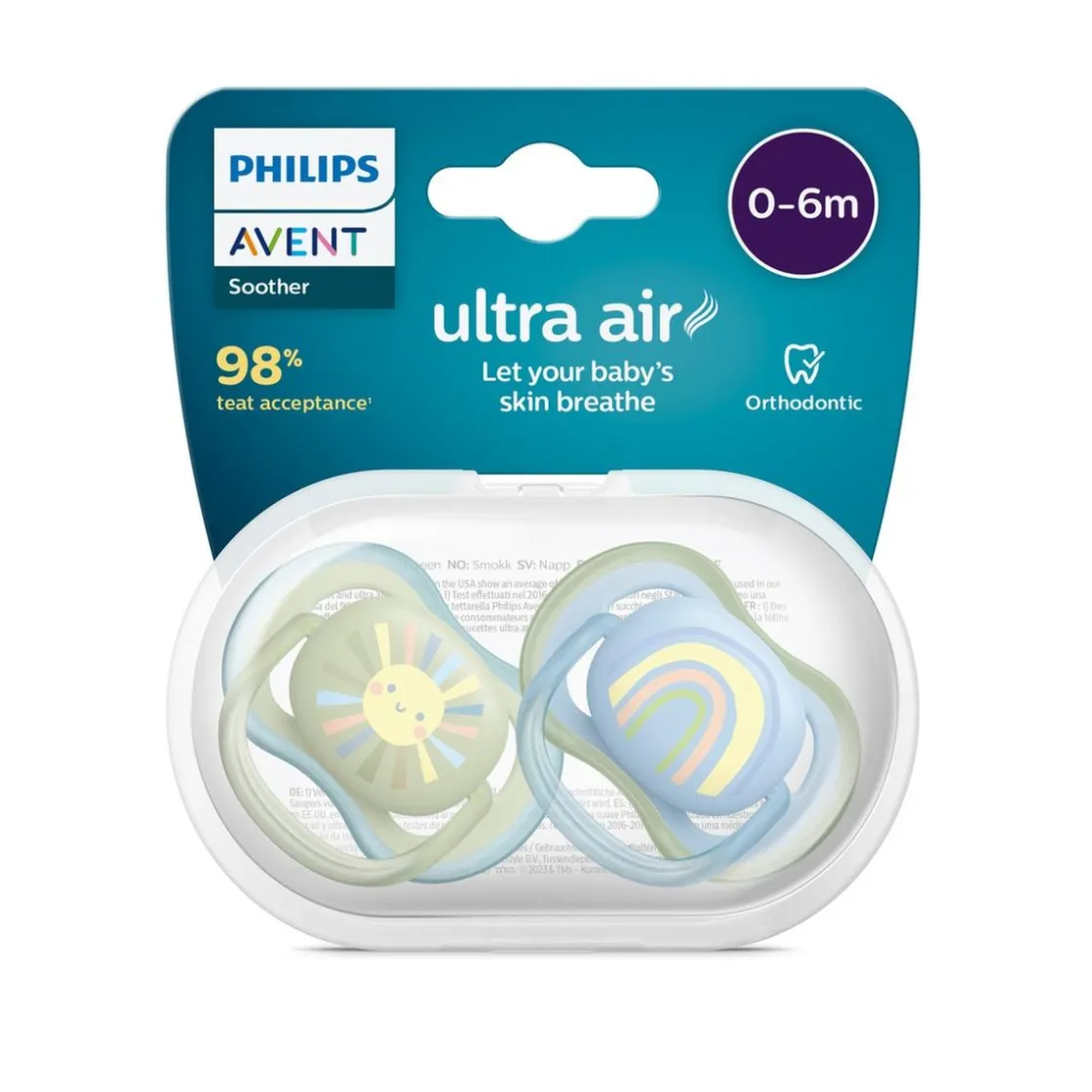 AVENT Philips - Chupetes ultra air 0-6 meses azul/verde (2 unidades)* Biberones Y Chupetes·Chupetes
