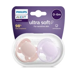 AVENT Philips - Chupetes ultra suaves 0-6 meses color morado/rosa (2 unidades)* Biberones Y Chupetes·Chupetes