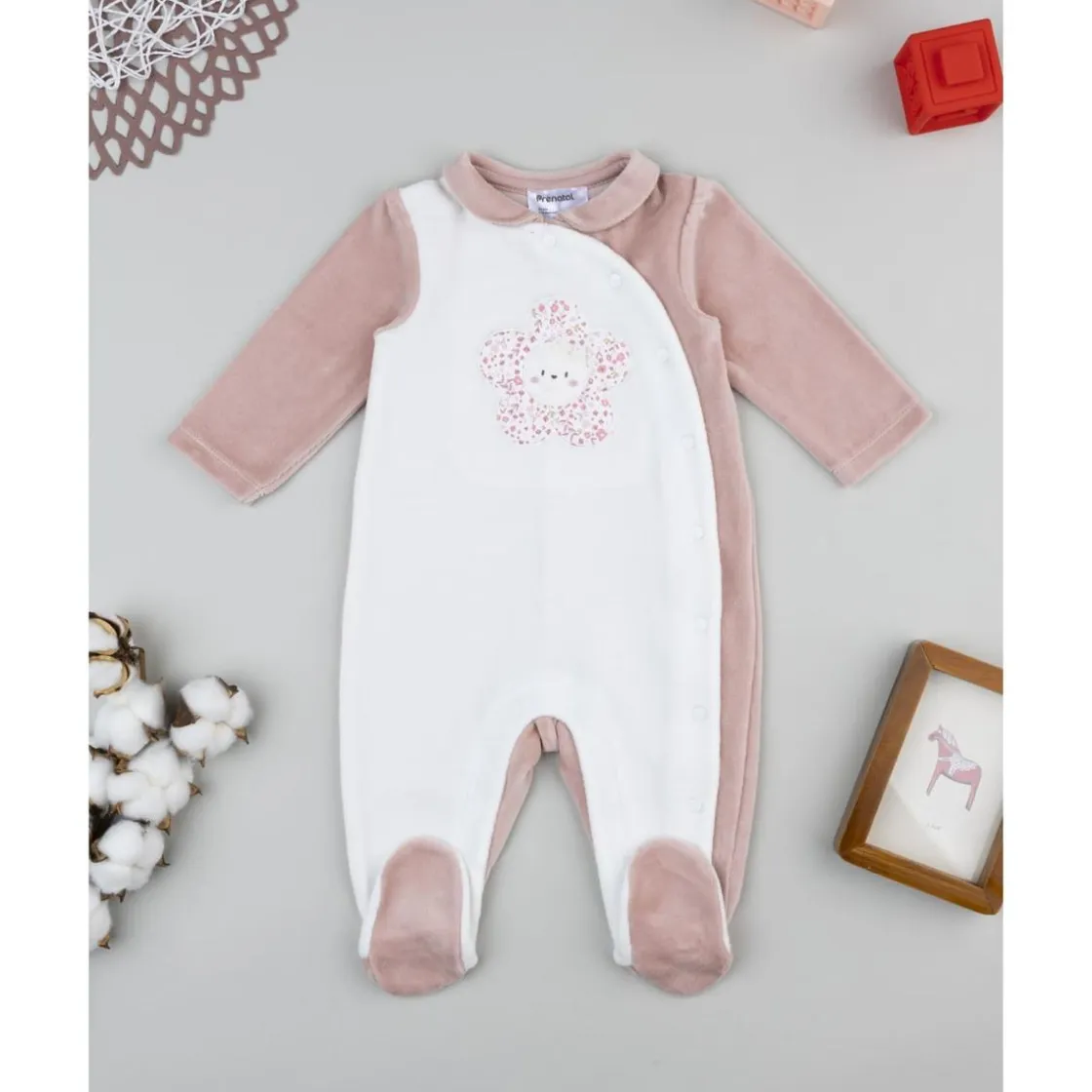 Prenatal Pijama bicolor de bebé en terciopelo blanco y rosa* Ropa Y Accesorios·Peleles|Recién Nacido·Ropa Y Accesorios