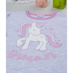 Prenatal Pijama dos piezas para niña gris y rosa con unicornios