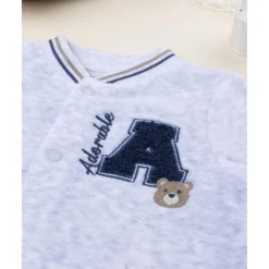Prenatal Pijama entero de terciopelo gris con parche