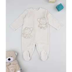 Prenatal Pijama marrón claro de terciopelo con monitos