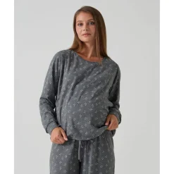 Prenatal Pijama premamá gris con estampado