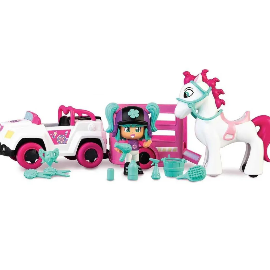 PINYPON - Remolque y caballo con mini muñeca y accesorios Pop&Swap* Coleccionables Y Mini Mundos