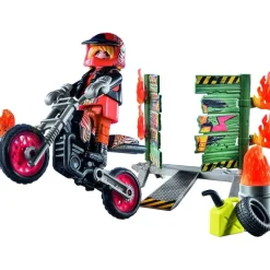 PLAYMOBIL - Pack inicial Stunt Show: Moto y pared de fuego ㅤ