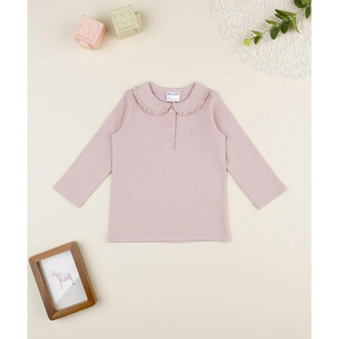 Prenatal Polo niña rosa de manga larga