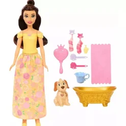 MATTEL Princesas Disney - Bella baña y cepilla a su perrito