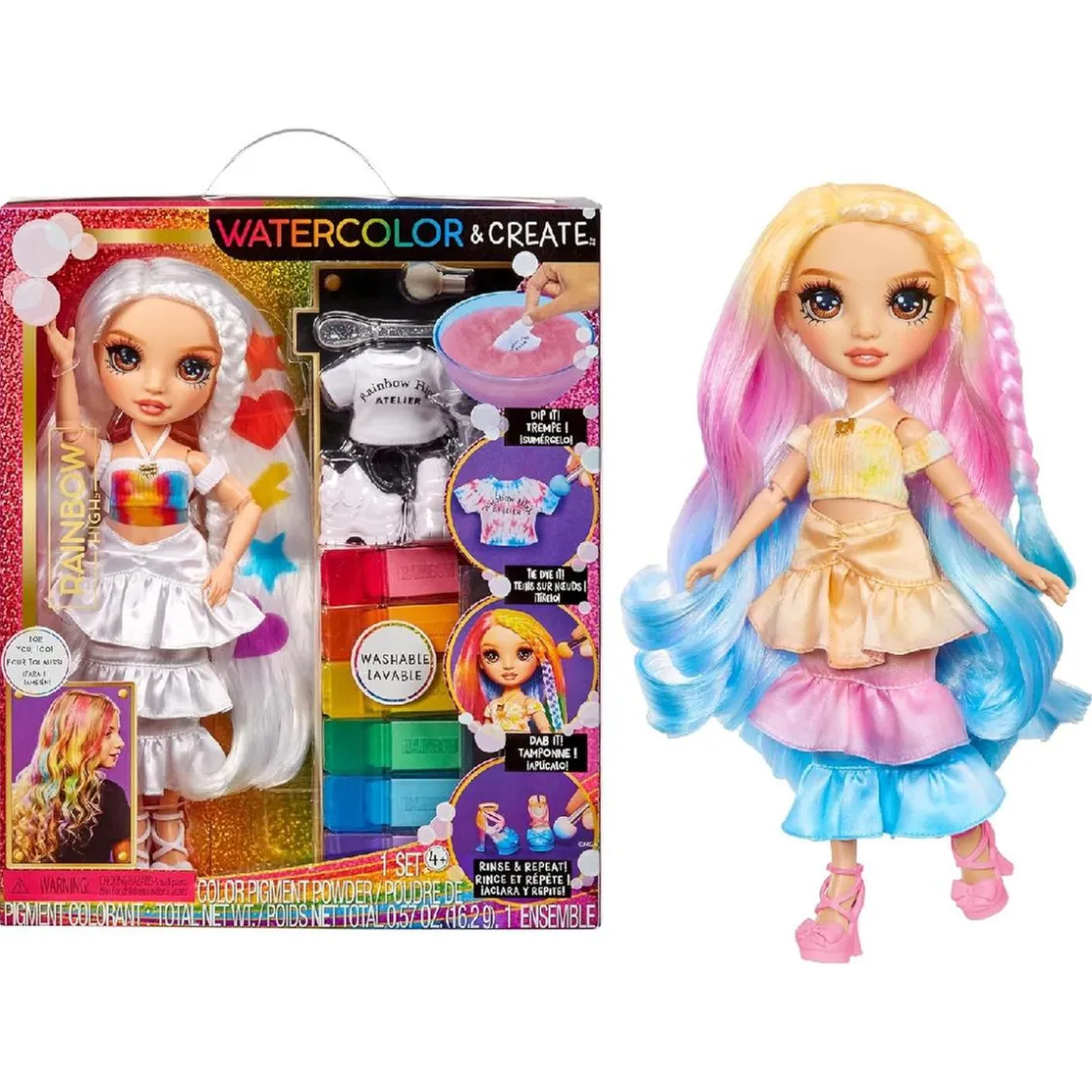 RAIMBOW HIGH Rainbow High - Watercolor & Create DIY - Muñeca ojos castaños