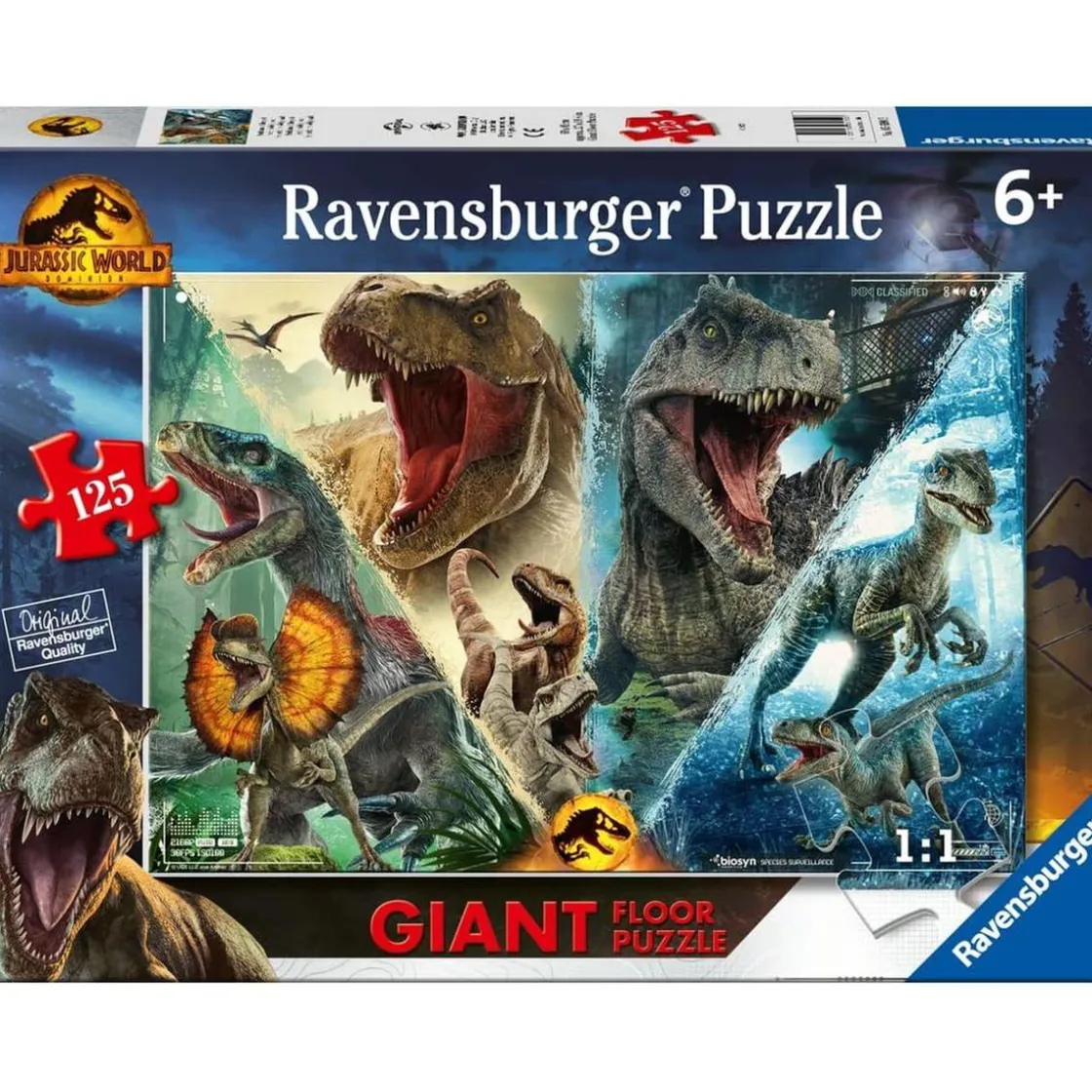 KIDS EUROSWAN S.L. Ravensburger - Jurassic World - Puzzle Jurassic World, colección Giant Suelo, 125 piezas ㅤ* Juegos Y Puzzles