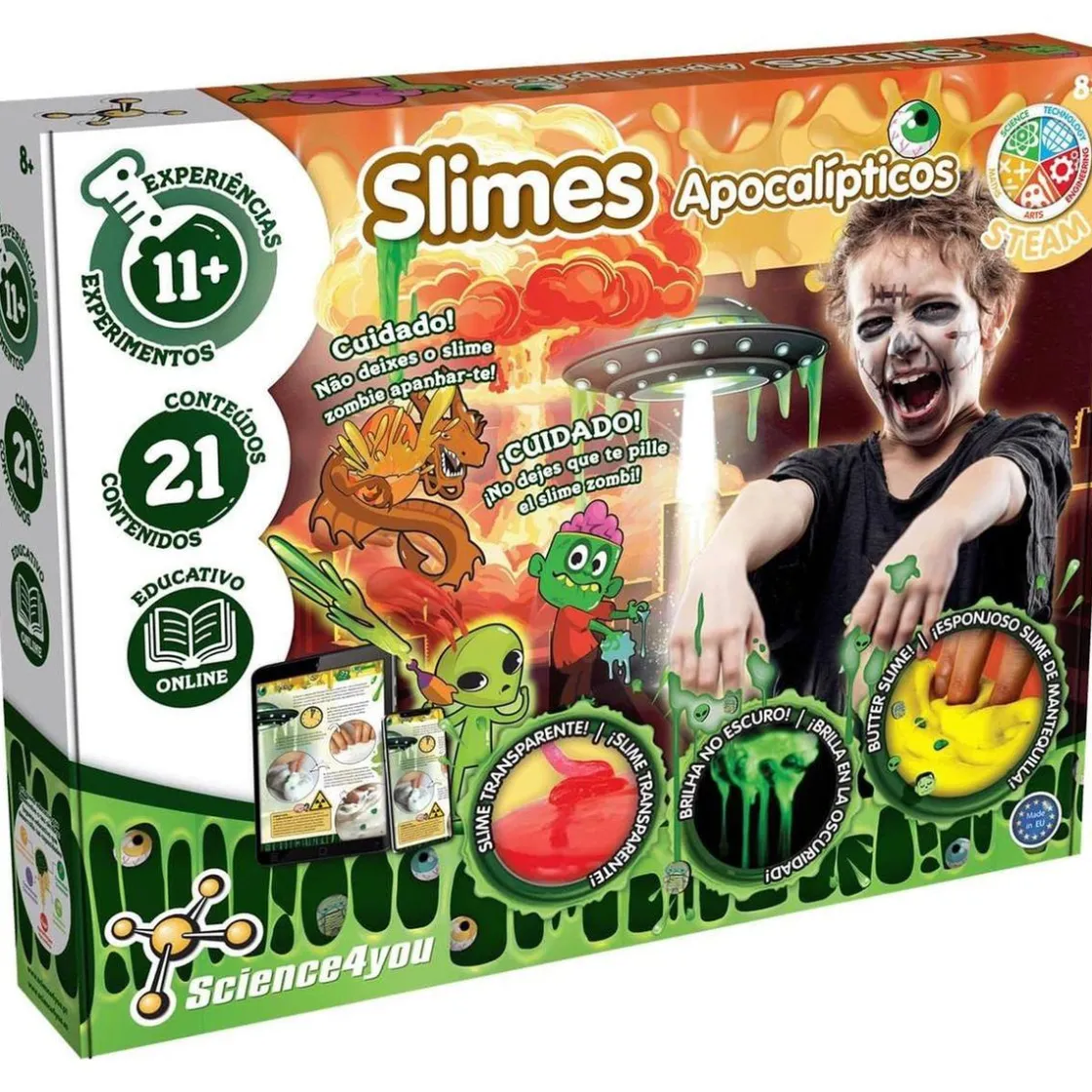 SCIENTIFIC TOYS Science4you - Kit de Slime Apocalipse con Fluffly, Butter Slime y Arena Movediza de Zombi ㅤ