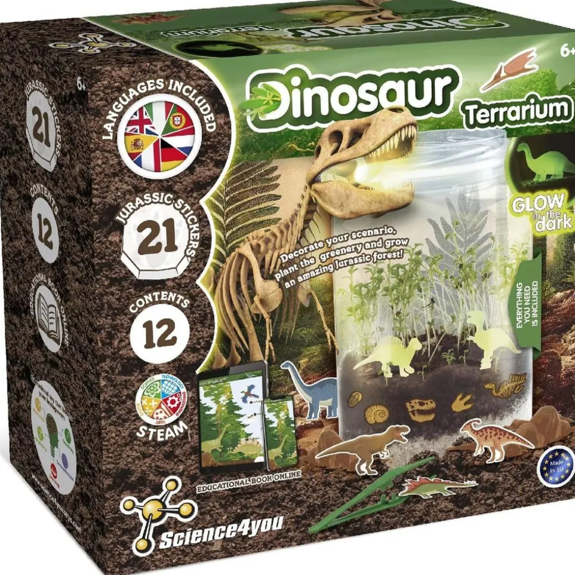 SCIENTIFIC TOYS Science4you - Kit de terrario con juguetes de dinosaurios y pegatinas jurásicas ㅤ* Steam