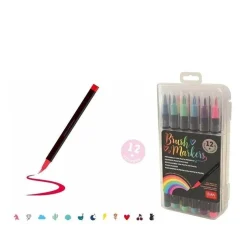 TOYS "R" US Set de 12 rotuladores con punta de pincel, fibra de nailon y trazos variables ㅤ* Estilo De Vida