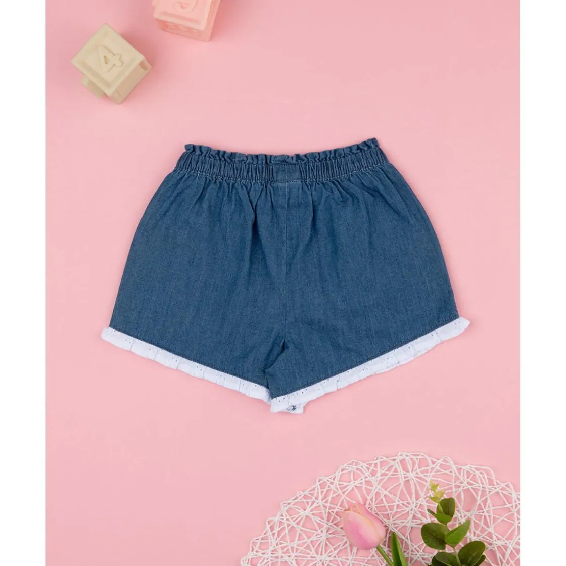 Prenatal Shorts de chambray/sangallo para niña