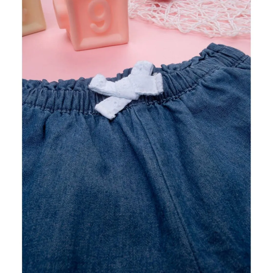 Prenatal Shorts de chambray/sangallo para niña