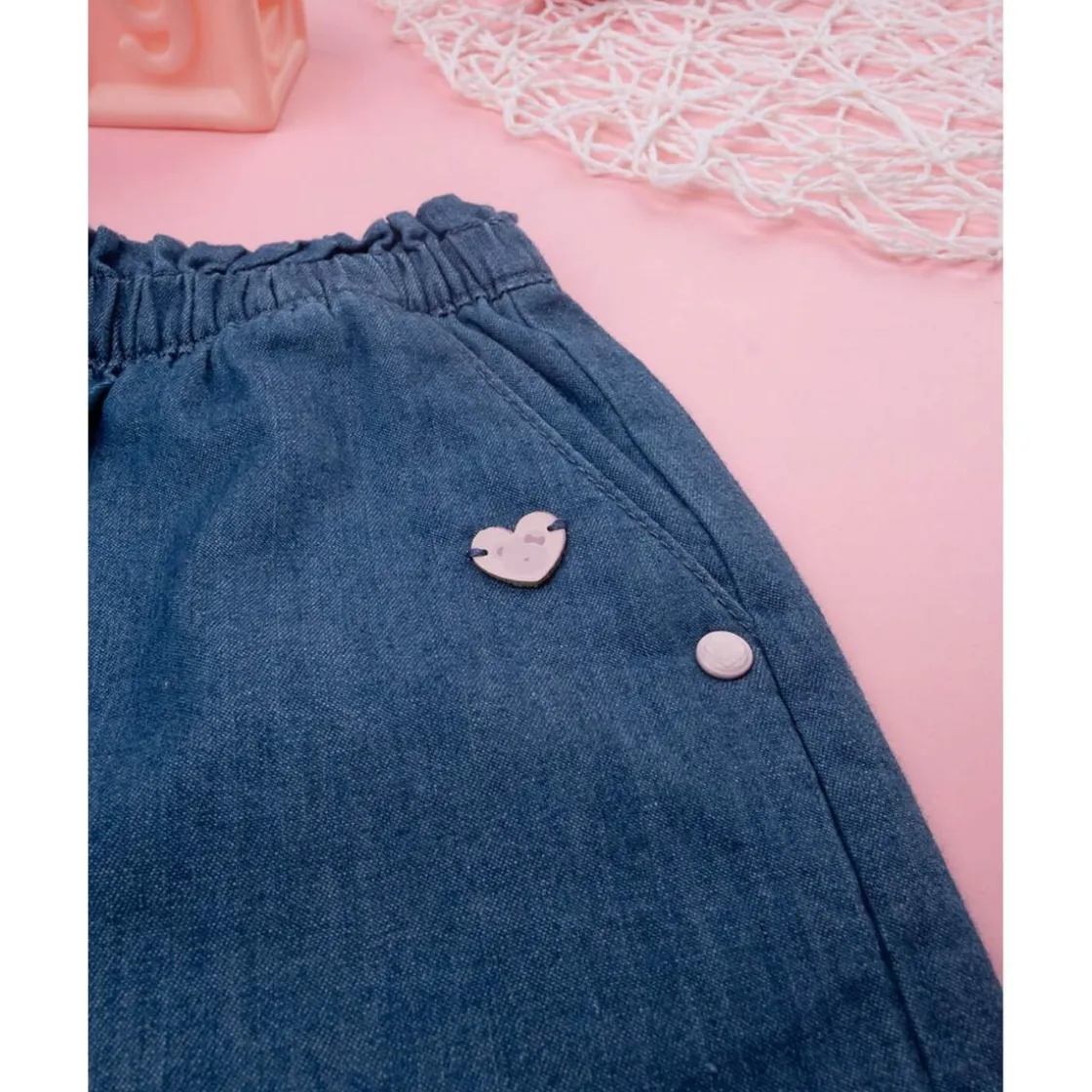 Prenatal Shorts de chambray/sangallo para niña