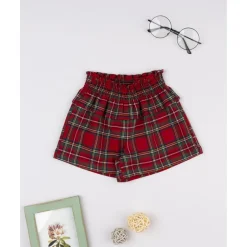 Prenatal Shorts niña tartán rojo con volante
