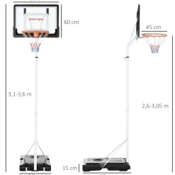 Outsunny Sportnow - Canasta de baloncesto altura ajustable de 260-305 cm Blanco
