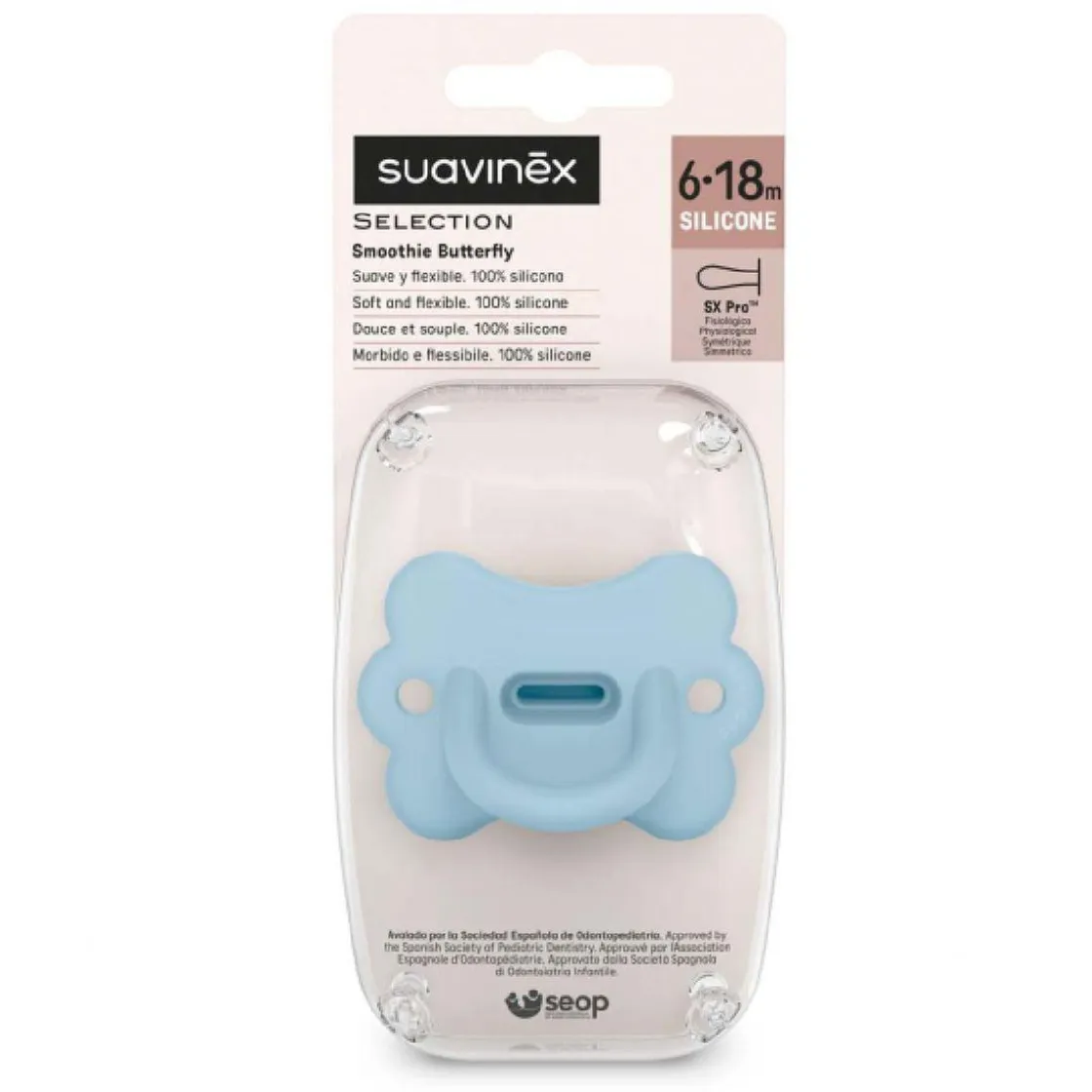 SUAVINEX - Chupete Butterfly SX Pro silicona Azul - 6-18 meses
