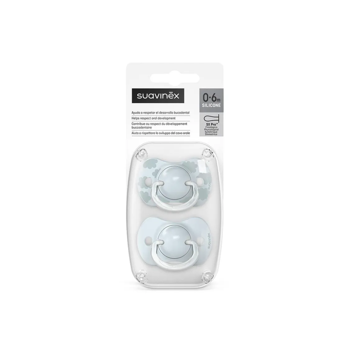 SUAVINEX - Chupete dreams silicona 0/6 sx pro 2 piezas azul claro