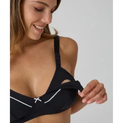 Prenatal Sujetador de lactancia negro con vivos blancos