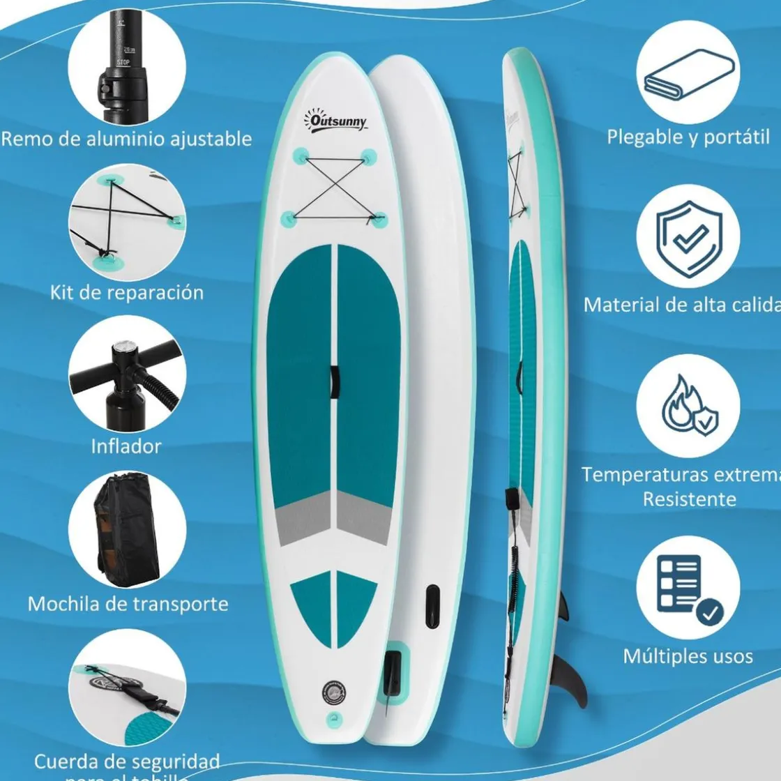 OUTSUNNY Tabla de paddle surf hinchable blanca* Deportes