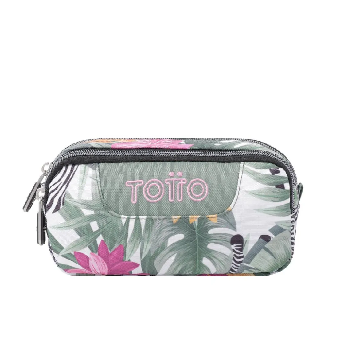 TOTTO - Estuche escolar dos compartimentos tropical cebras Sobre* Material Escolar