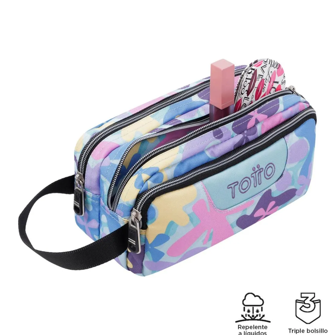 TOTTO - Estuche escolar tres compartimentos flores hawaianas Agapec* Material Escolar