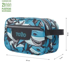 TOTTO - Estuche escolar tres compartimentos tiburones Plastilina* Material Escolar