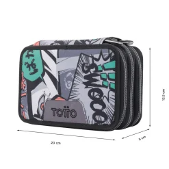 TOTTO - Estuche escolar tres compartimentos manga Pluma