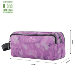 TOTTO - Estuche escolar tres compartimentos camuflaje rosa Agapec* Material Escolar