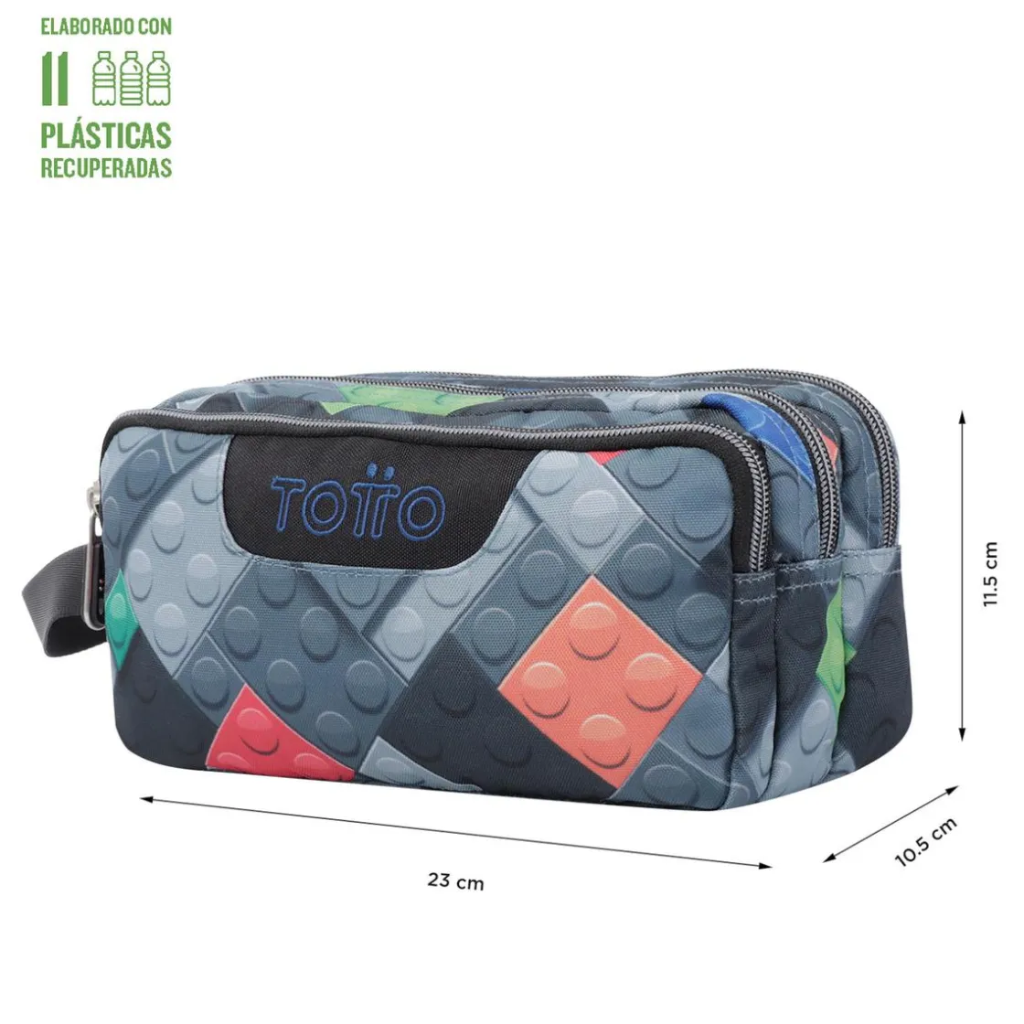 TOTTO - Estuche escolar tres compartimentos bloques Agapec