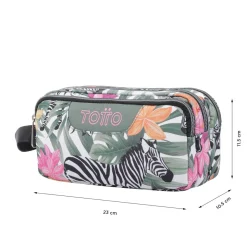 TOTTO - Estuche escolar tres compartimentos tropical cebras Agapec* Material Escolar