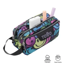 TOTTO - Estuche escolar tres compartimentos emojis Agapec* Material Escolar