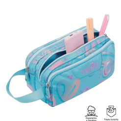 TOTTO - Estuche escolar tres compartimentos corazones pintados Agapec* Material Escolar