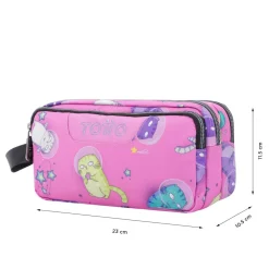 TOTTO - Estuche escolar tres compartimentos gatos astronautas Agapec* Material Escolar