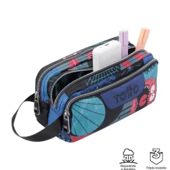 TOTTO - Estuche escolar tres compartimentos cyber monstruos Agapec