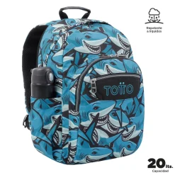 TOTTO - Mochila escolar adaptable a carro tiburones Acuareles* Material Escolar