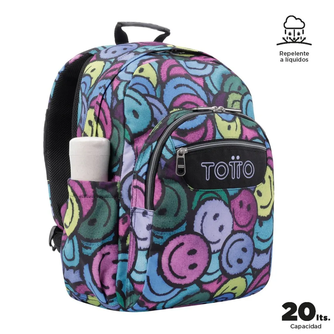 TOTTO - Mochila escolar adaptable a carro emojis Acuareles* Material Escolar