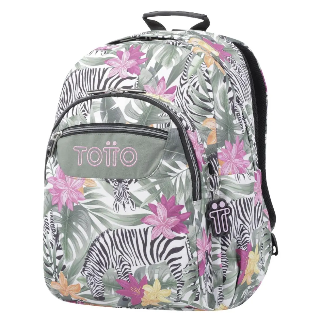 TOTTO - Mochila escolar adaptable a carro tropical cebras Acuareles