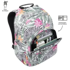 TOTTO - Mochila escolar adaptable a carro tropical cebras Acuareles