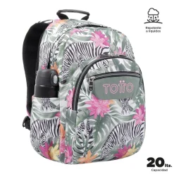 TOTTO - Mochila escolar adaptable a carro tropical cebras Acuareles