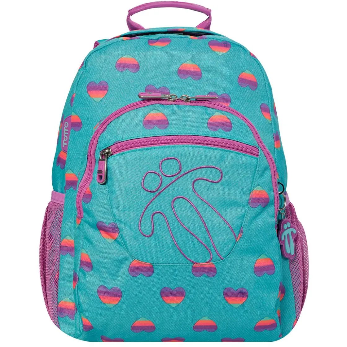 TOTTO - Mochila escolar adaptable a carro Acuareles multicolor Corazones* Material Escolar
