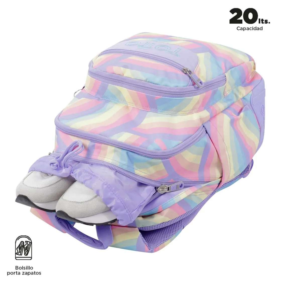 TOTTO - Mochila escolar arcoíris Crayoles