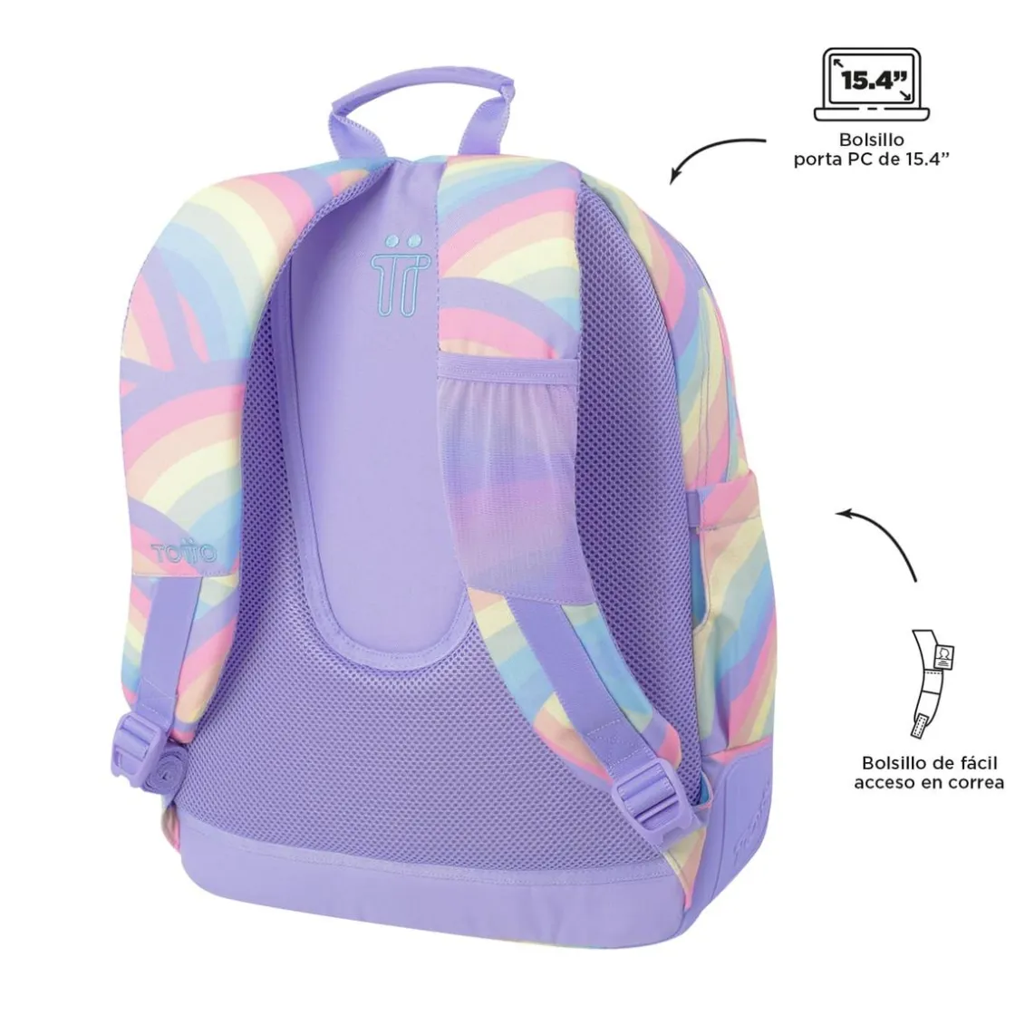 TOTTO - Mochila escolar arcoíris Crayoles