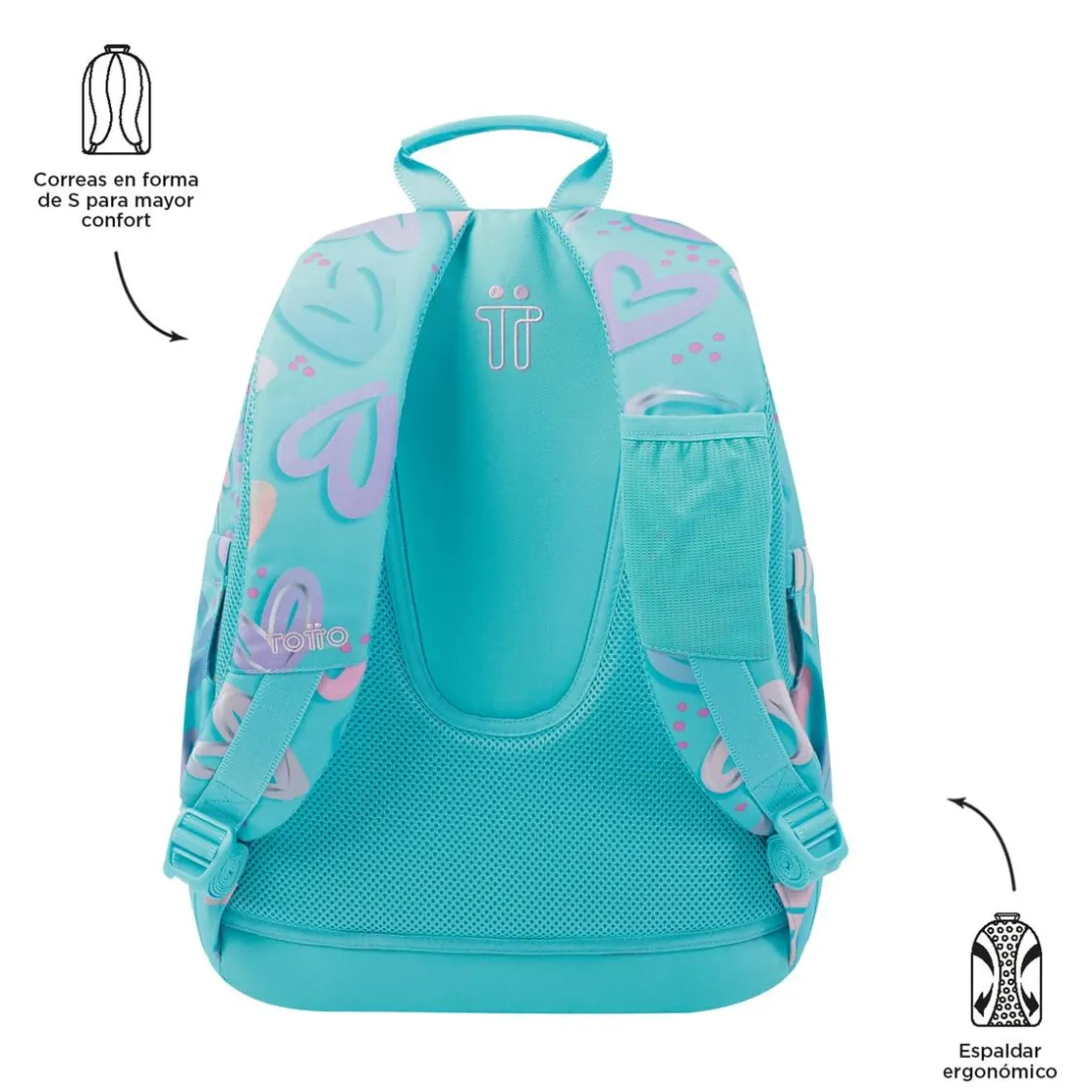 TOTTO - Mochila escolar corazones pintados Crayoles* Material Escolar