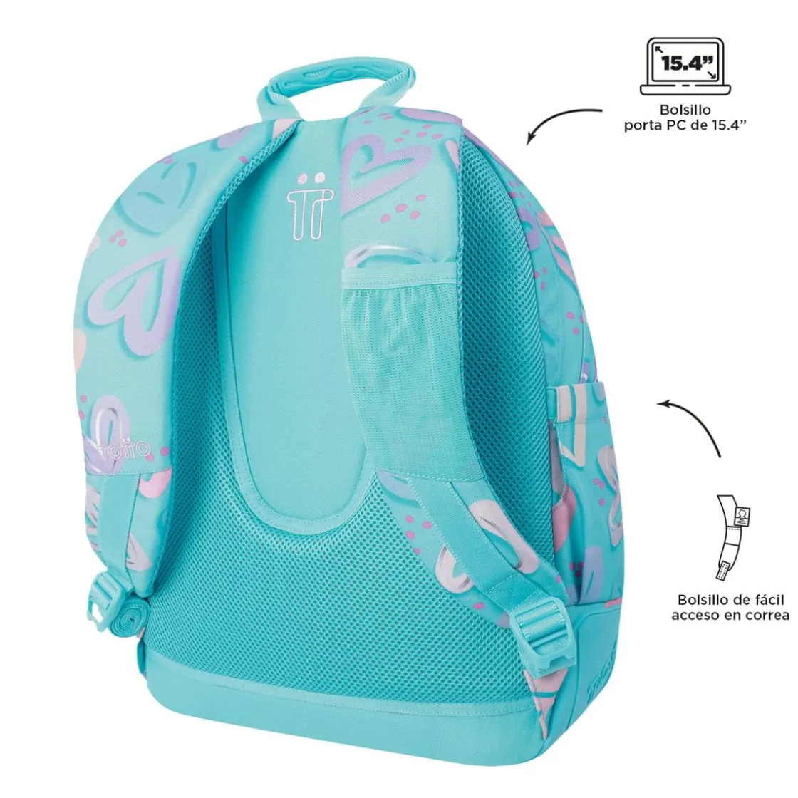 TOTTO - Mochila escolar corazones pintados Crayoles* Material Escolar